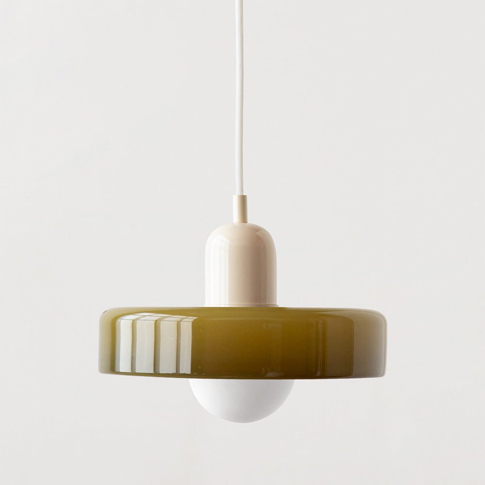 SUENTA Bauhaus Hängeleuchte aus Buntglas für Esstisch – Modernes Design Grün Beige 25 x 18 cm