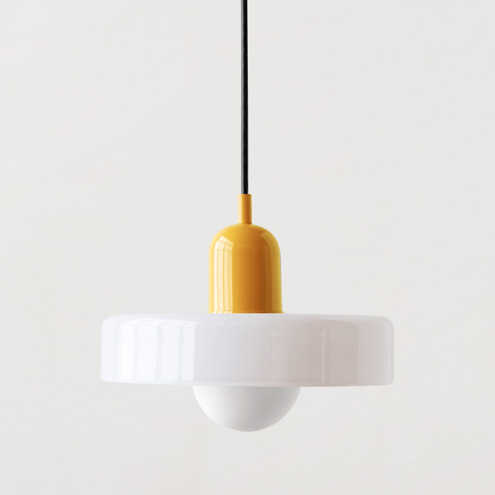 SUENTA Bauhaus Hängeleuchte aus Buntglas für Esstisch – Modernes Design Weiß Gelb 25 x 18 cm