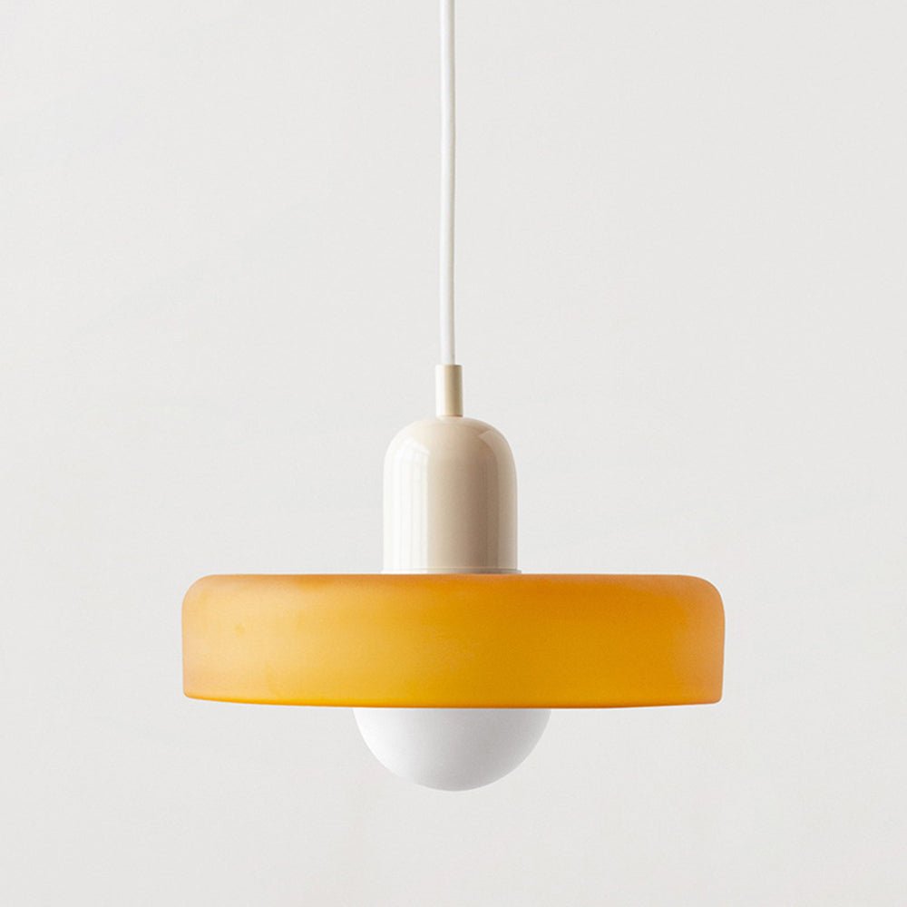 SUENTA Bauhaus Hängeleuchte aus Buntglas für Esstisch – Modernes Design Eisgelb Beige 25 x 18 cm