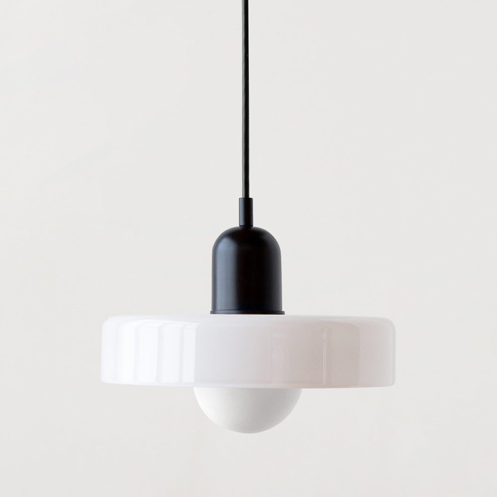 SUENTA Bauhaus Hängeleuchte aus Buntglas für Esstisch – Modernes Design Weiß Schwarz 25 x 18 cm