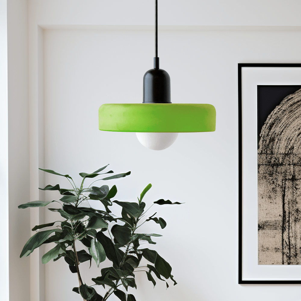 SUENTA Bauhaus Hängeleuchte aus Buntglas für Esstisch – Modernes Design Eisgrün Schwarz 25 x 18 cm