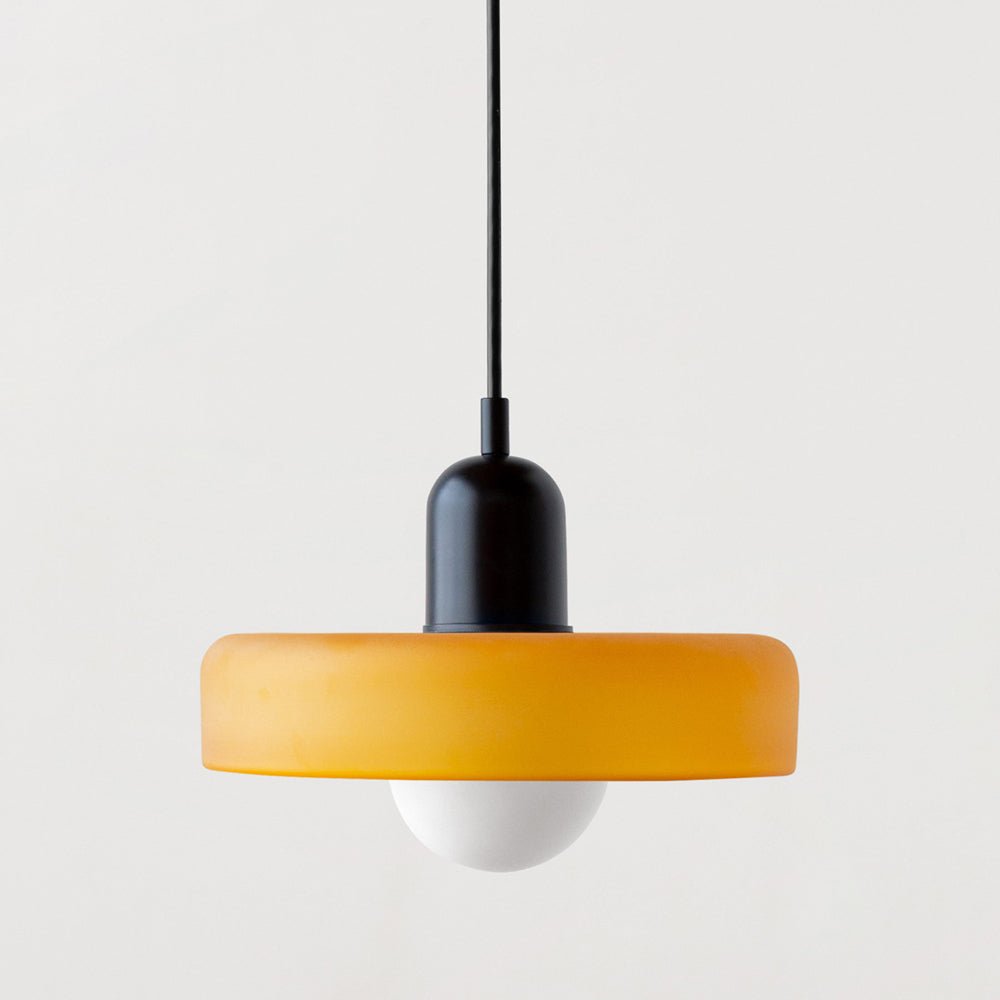 SUENTA Bauhaus Hängeleuchte aus Buntglas für Esstisch – Modernes Design Eisgelb Schwarz 25 x 18 cm