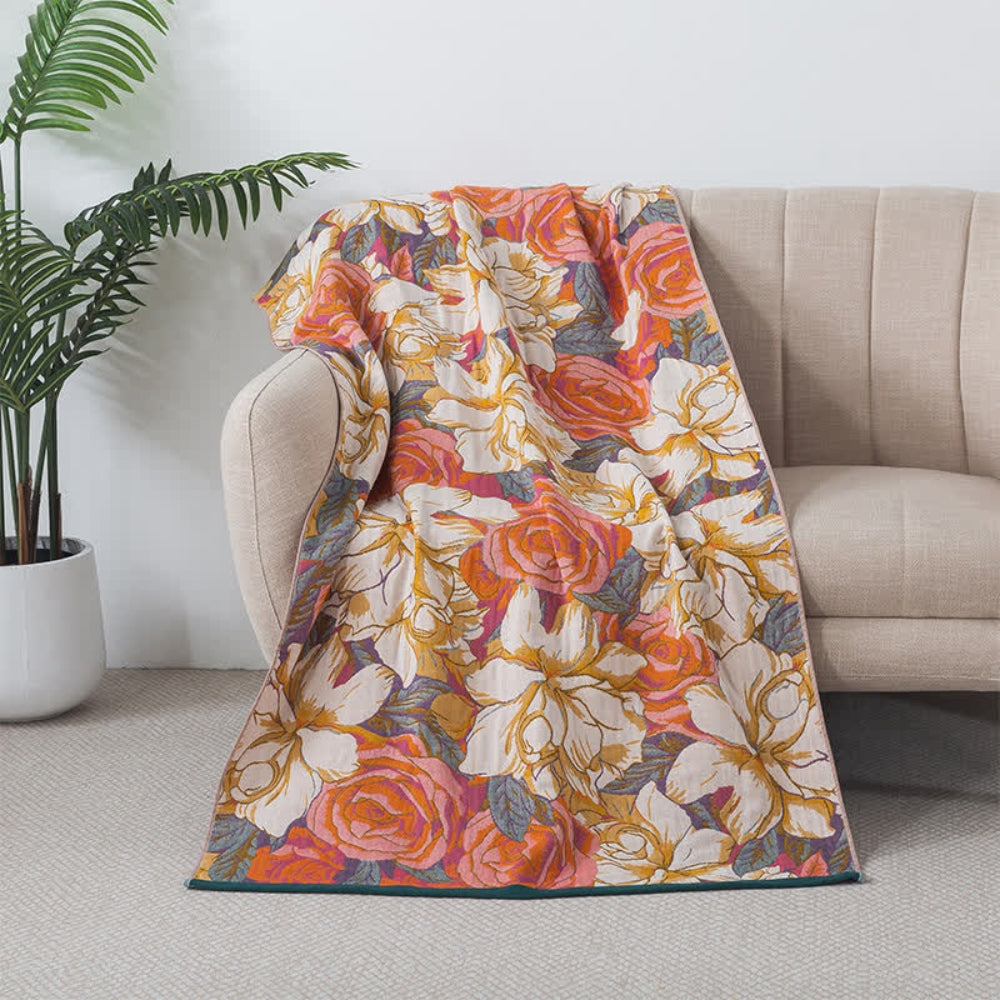SUENTA Baumwoll Badetuch Im Vintage Stil Mit Rosenmotiv Luxus Korallenorange 80x160cm