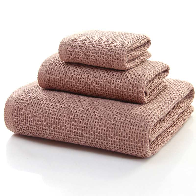 SUENTA Baumwoll-Handtuchset Mit Honigwaben Design Für Weiche Absorption Braun 32cm*32cm+32cm*72cm+68cm*140cm