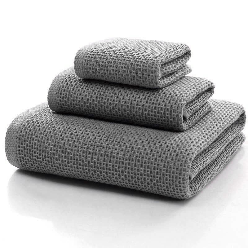 SUENTA Baumwoll-Handtuchset Mit Honigwaben Design Für Weiche Absorption Grau 32cm*32cm+32cm*72cm+68cm*140cm