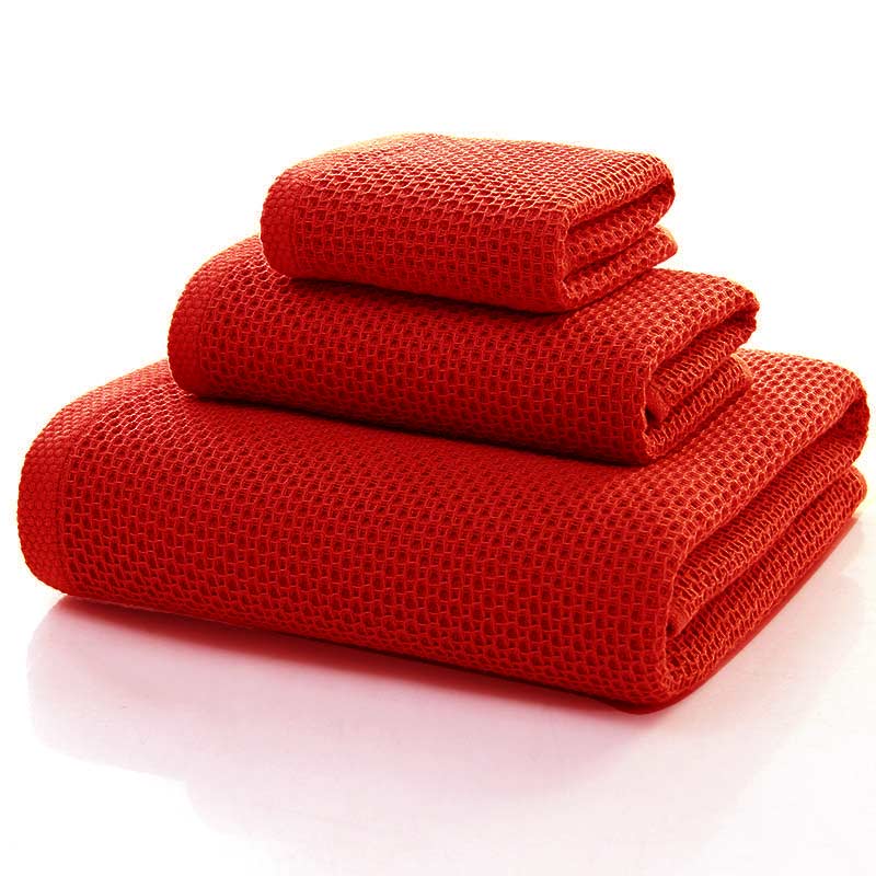 SUENTA Baumwoll-Handtuchset Mit Honigwaben Design Für Weiche Absorption Rot 32cm*32cm+32cm*72cm+68cm*140cm