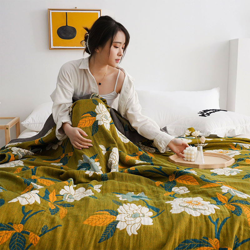 SUENTA Baumwolldecke Olivenblumen Muster Jacquard Zweilagig Weich