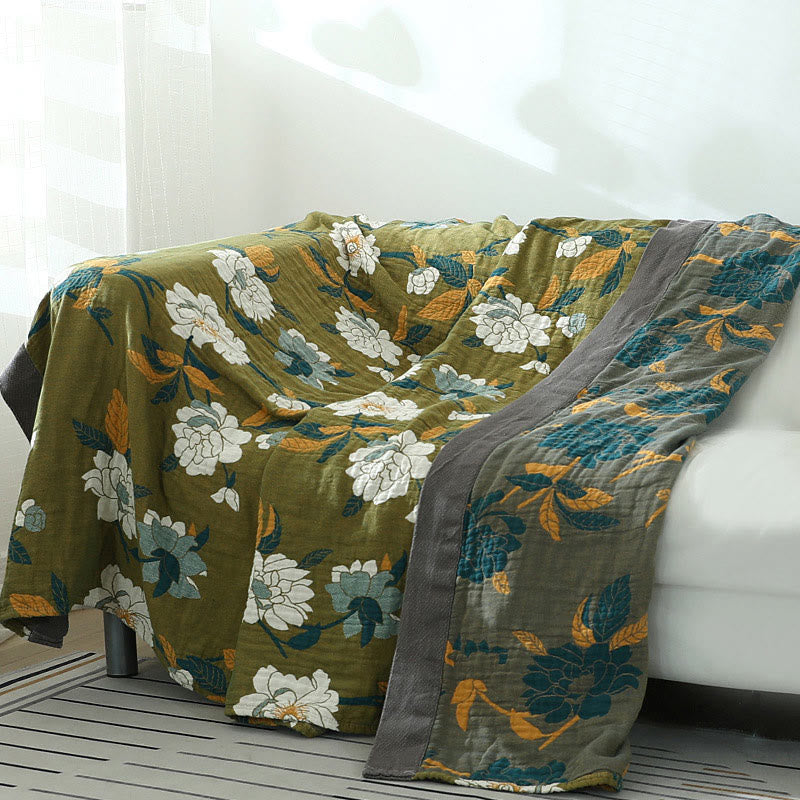 SUENTA Baumwolldecke Olivenblumen Muster Jacquard Zweilagig Weich