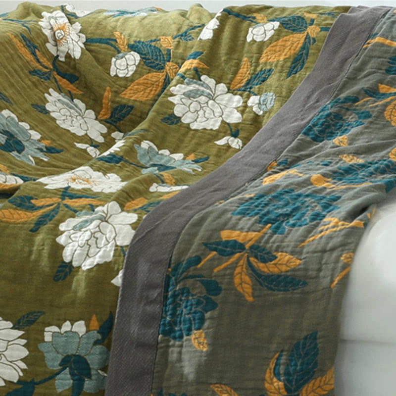 SUENTA Baumwolldecke Olivenblumen Muster Jacquard Zweilagig Weich