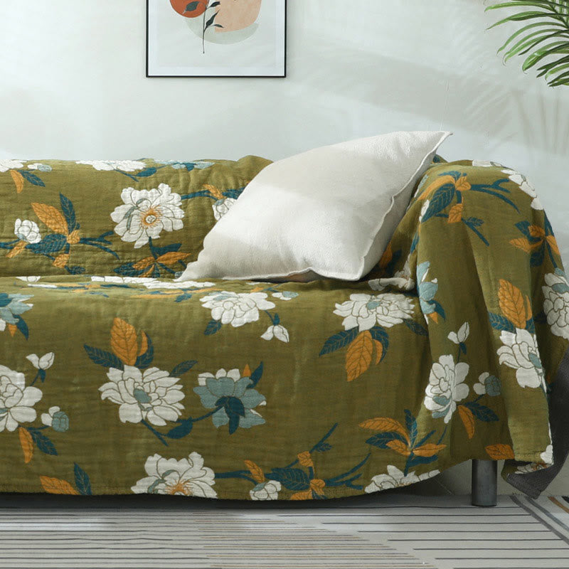 SUENTA Baumwolldecke Olivenblumen Muster Jacquard Zweilagig Weich