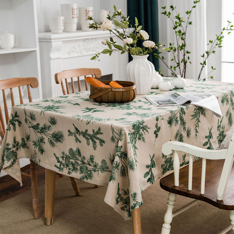 SUENTA Baumwollleinen Tischdecke Pine Bird Motiv Für Esszimmer Wie Bild