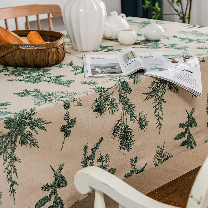 SUENTA Baumwollleinen Tischdecke Pine Bird Motiv Für Esszimmer