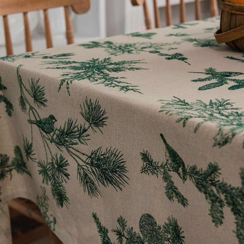 SUENTA Baumwollleinen Tischdecke Pine Bird Motiv Für Esszimmer