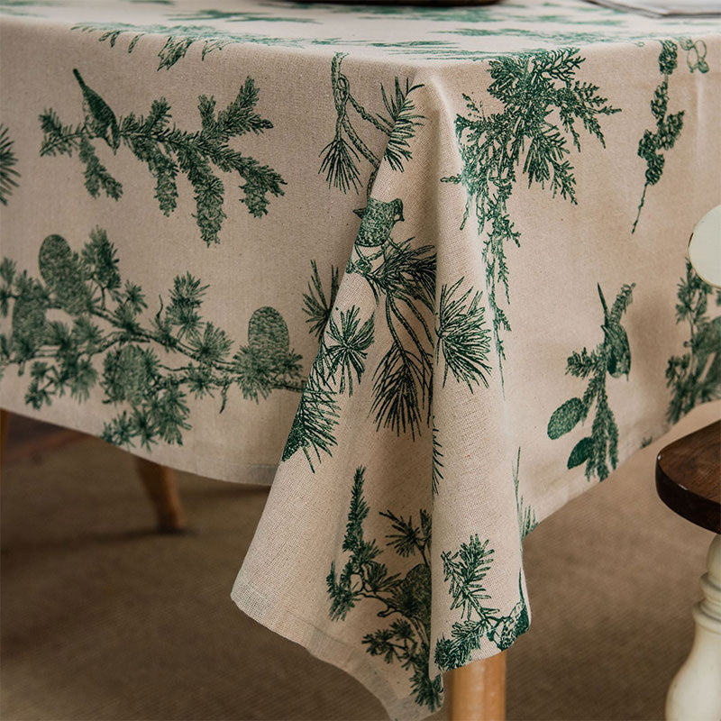 SUENTA Baumwollleinen Tischdecke Pine Bird Motiv Für Esszimmer