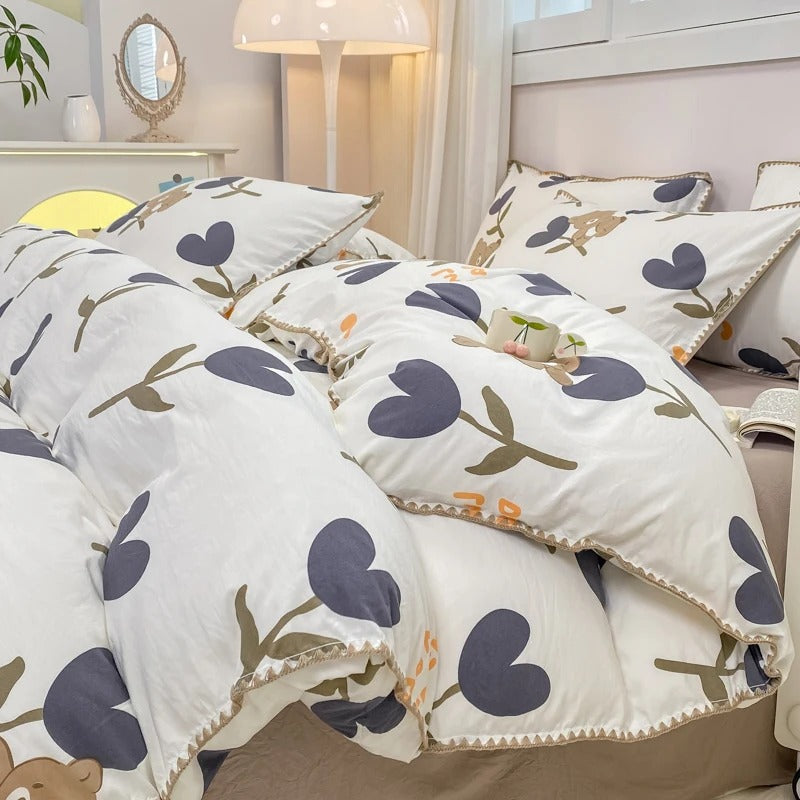 SUENTA Bettwäsche Set Mit Kirschblüten Und Erdbeeren 4 Teilig Tulpe