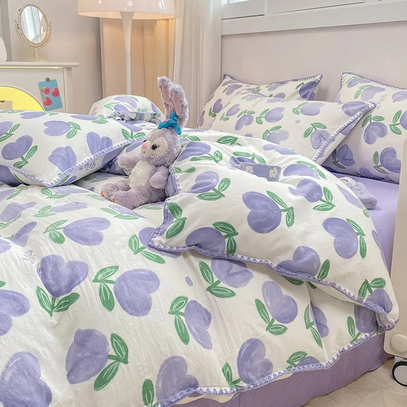 SUENTA Bettwäsche Set Mit Kirschblüten Und Erdbeeren 4 Teilig Tulpe II