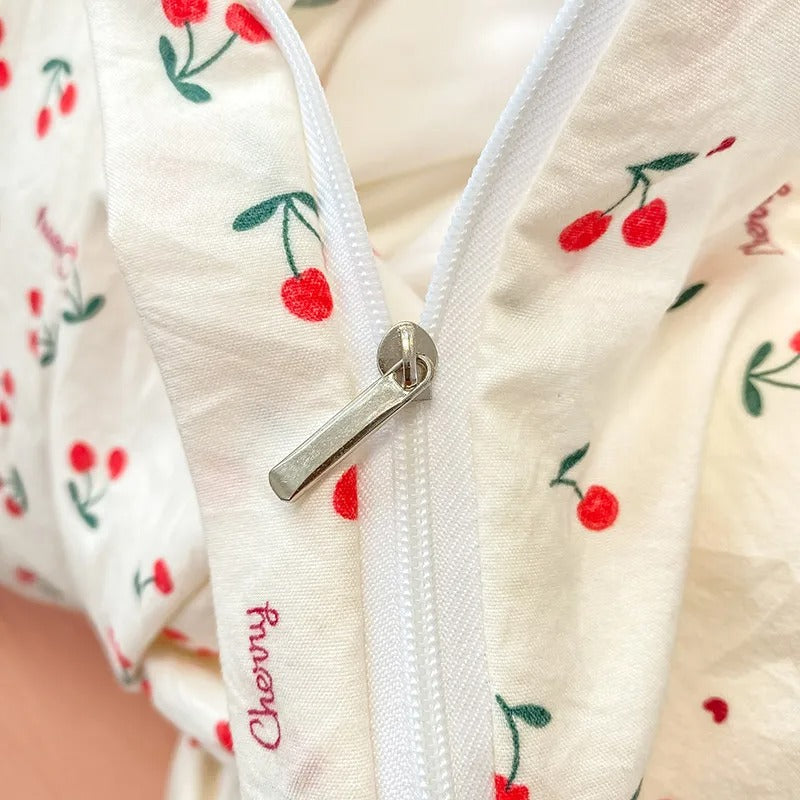 SUENTA Bettwäsche Set Mit Kirschblüten Und Erdbeeren 4 Teilig