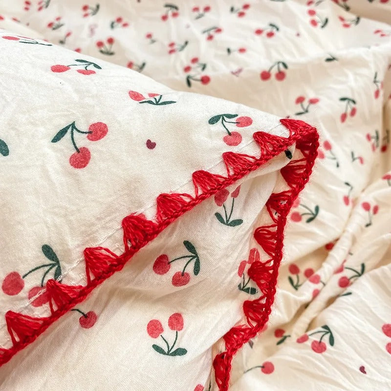SUENTA Bettwäsche Set Mit Kirschblüten Und Erdbeeren 4 Teilig