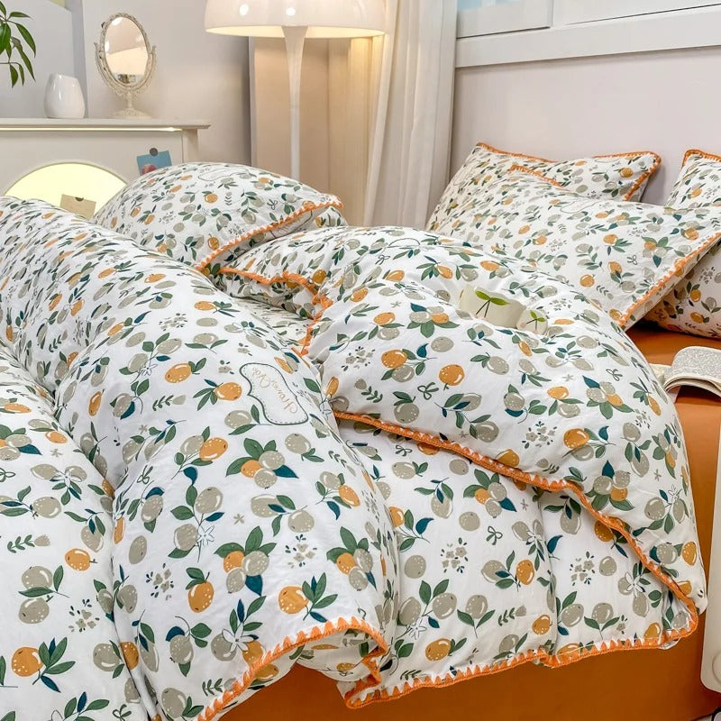 SUENTA Bettwäsche Set Mit Kirschblüten Und Erdbeeren 4 Teilig Pflaumen