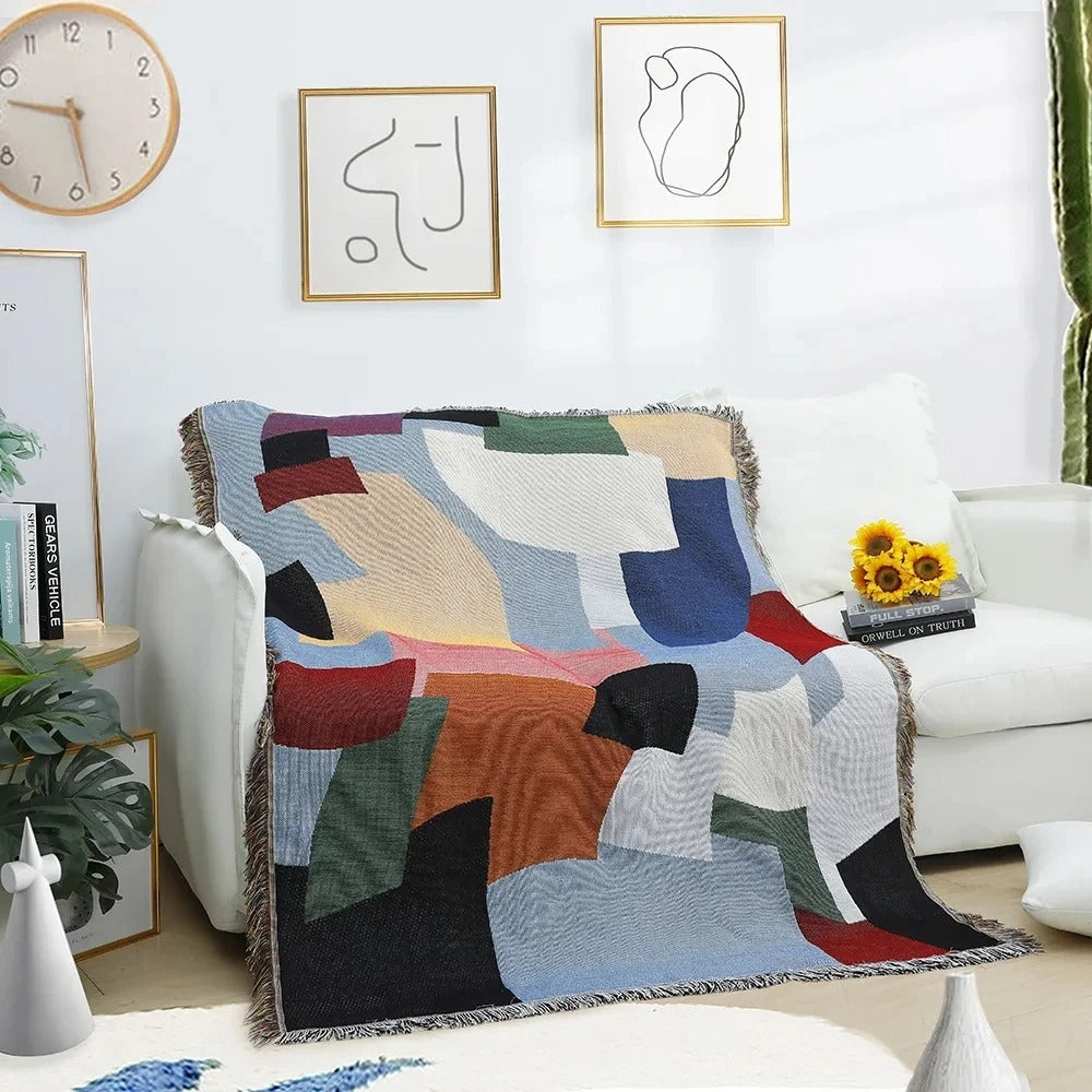 SUENTA Bunte Jacquard-Decke aus Polyester und Baumwolle – 130x160 cm