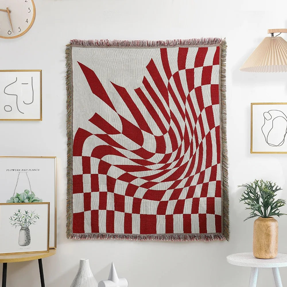 SUENTA Bunte Wurfdecke 130x160 cm aus Polyester und Baumwolle mit Fransen