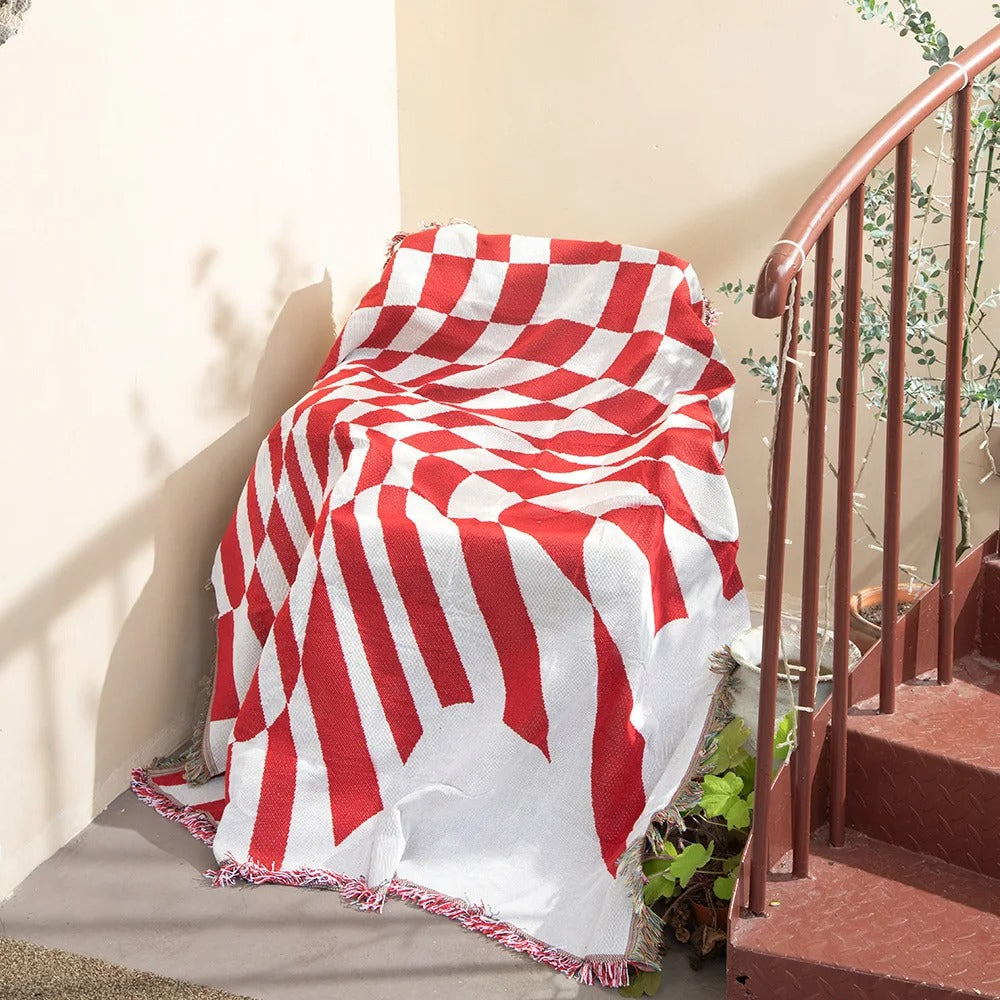 SUENTA Bunte Wurfdecke 130x160 cm aus Polyester und Baumwolle mit Fransen