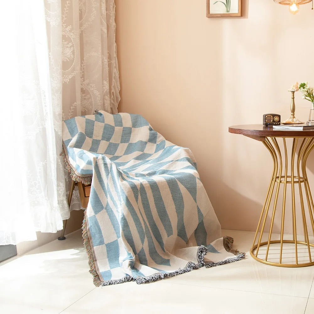 SUENTA Bunte Wurfdecke 130x160 cm aus Polyester und Baumwolle mit Fransen