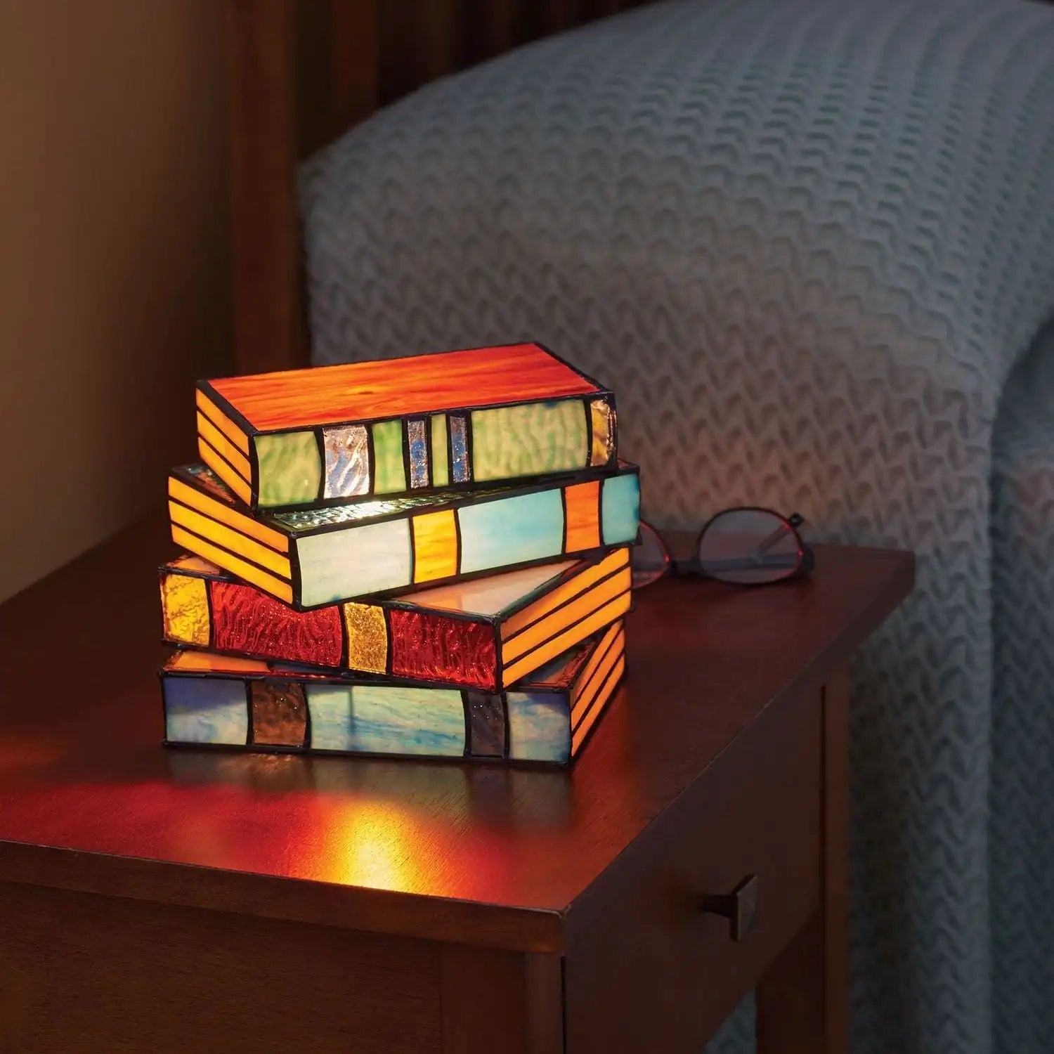 SUENTA Buntglas Bücherlampe Kunstvolle Glaslampe Für Bücher Default