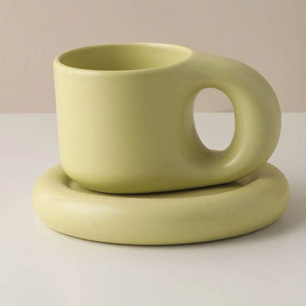 SUENTA Chunky Keramik Espressotassen im Boho-Stil mit Ergonomischem Griff Grün