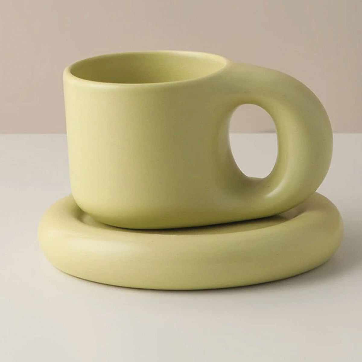 SUENTA Chunky Keramik Espressotassen im Boho-Stil mit Ergonomischem Griff Grün