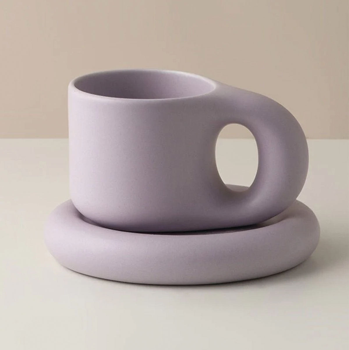 SUENTA Chunky Keramik Espressotassen im Boho-Stil mit Ergonomischem Griff Lavendel