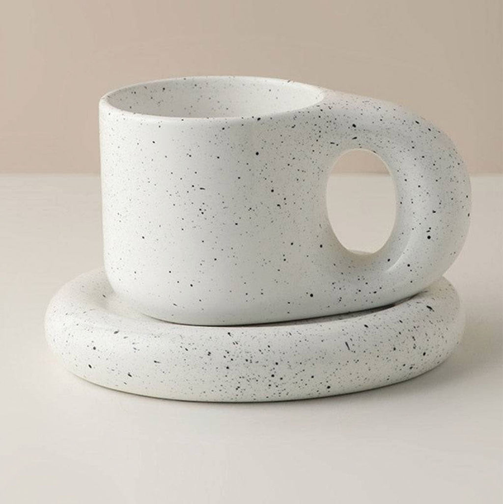 SUENTA Chunky Keramik Espressotassen im Boho-Stil mit Ergonomischem Griff Gesprenkeltes Weiß