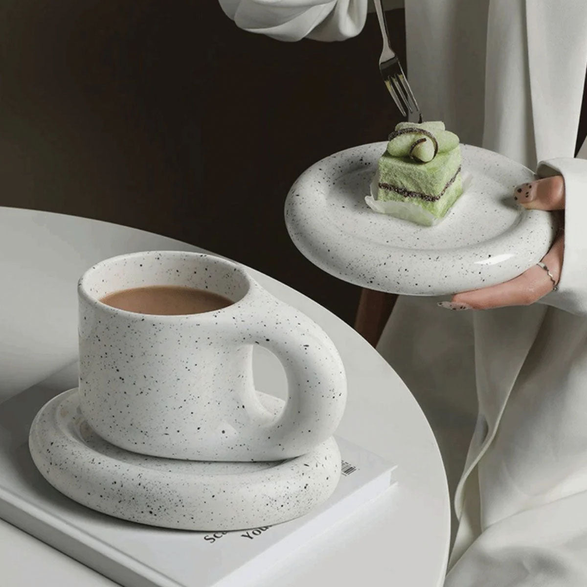 SUENTA Chunky Keramik Espressotassen im Boho-Stil mit Ergonomischem Griff