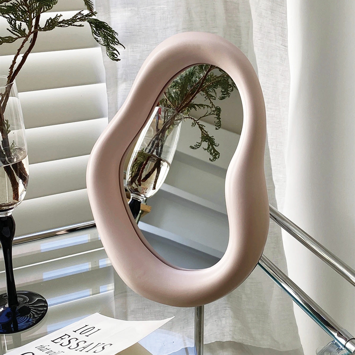 SUENTA Chunky Tisch Spiegel mit Einzigartigem Design – 40x30cm Glas und Holz Rosa