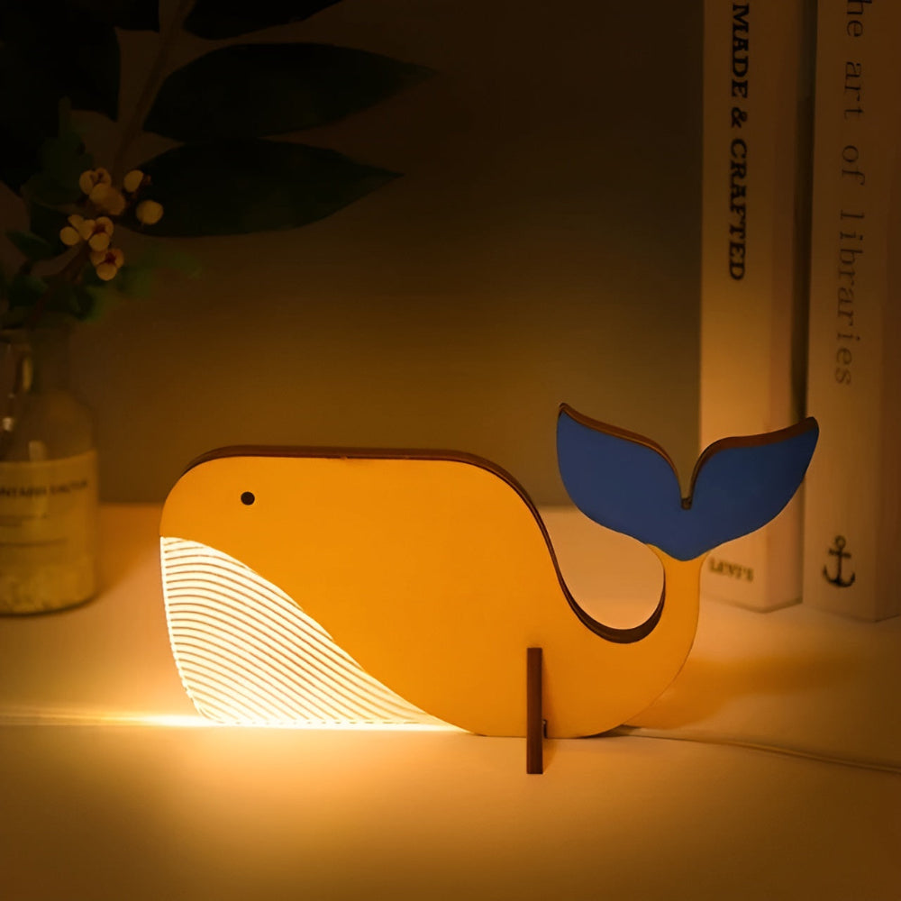 SUENTA Dekorative Tier-Tischlampe Aus Holz Für Kinderzimmer Walfisch