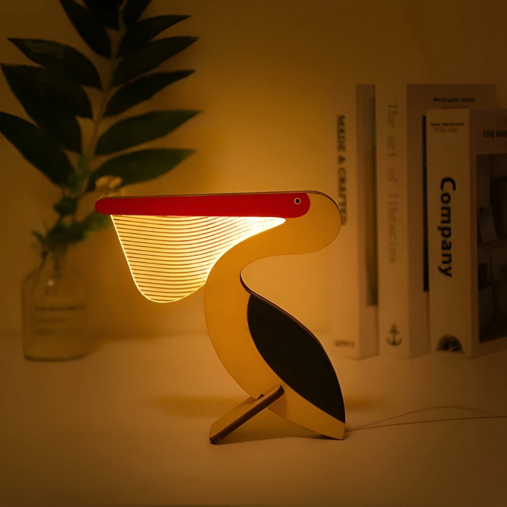 SUENTA Dekorative Tier-Tischlampe Aus Holz Für Kinderzimmer Pelikan
