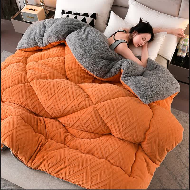 SUENTA Dicke Sherpa Winterdecke Mit Flauschigem Steppkern Extra Warm Orange