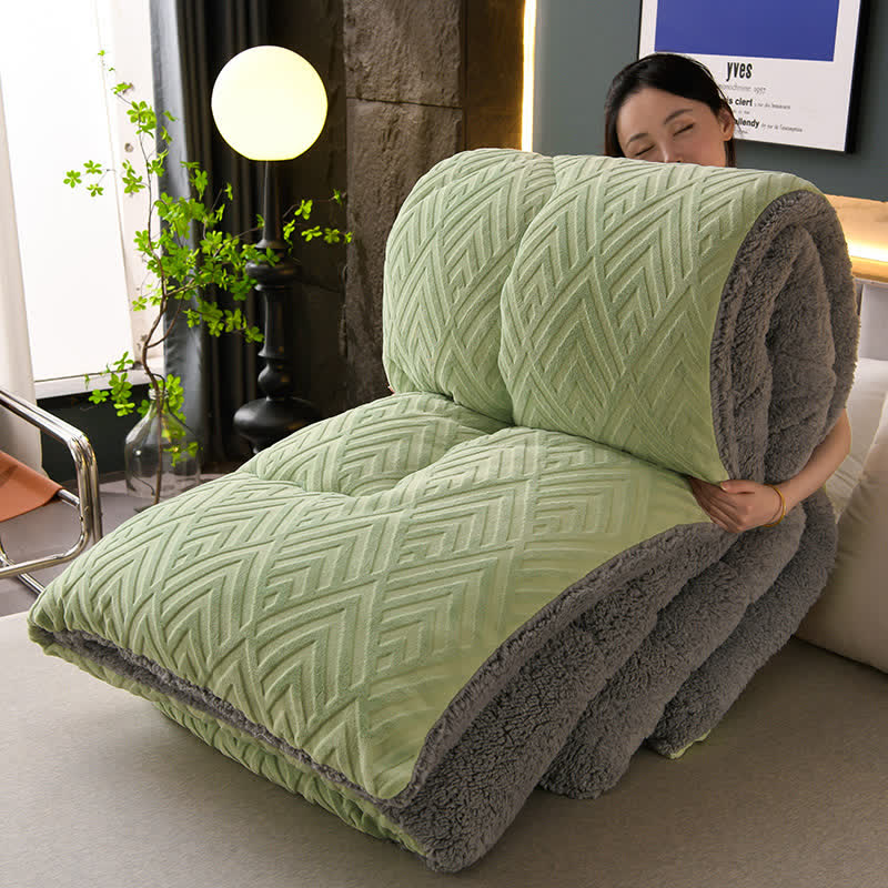 SUENTA Dicke Sherpa Winterdecke Mit Flauschigem Steppkern Extra Warm Grasgrün