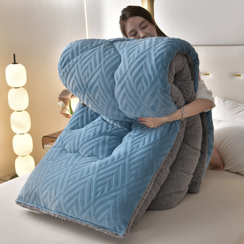 SUENTA Dicke Sherpa Winterdecke Mit Flauschigem Steppkern Extra Warm Blau