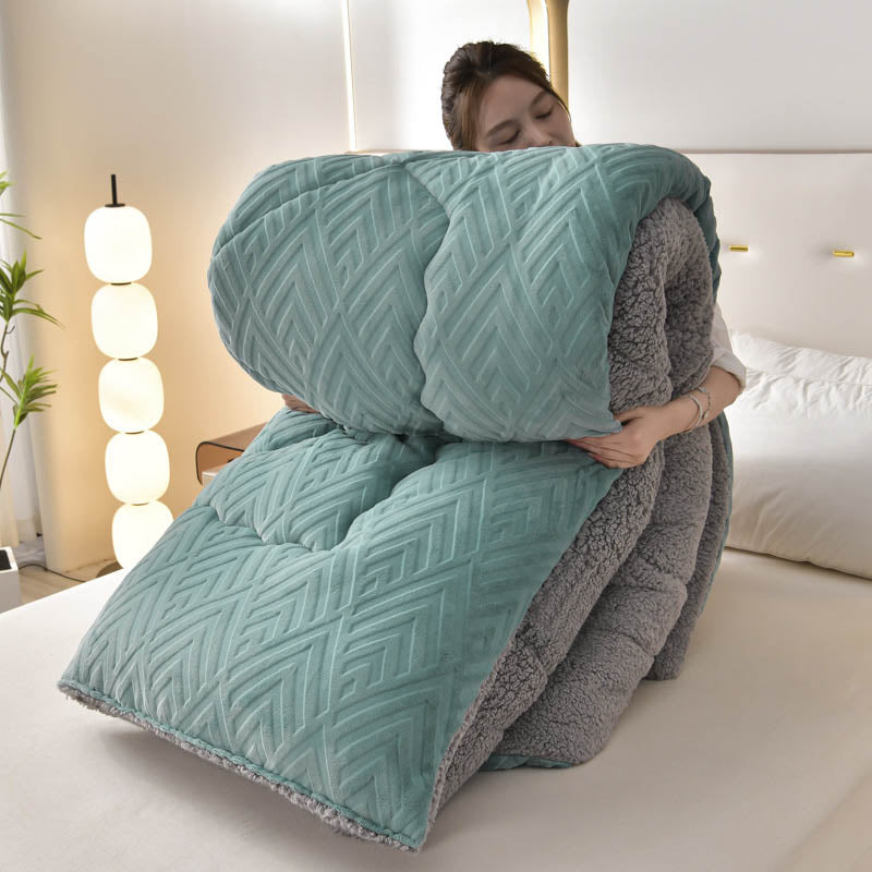 SUENTA Dicke Sherpa Winterdecke Mit Flauschigem Steppkern Extra Warm Grüner See