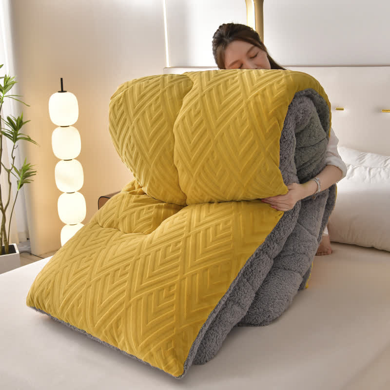 SUENTA Dicke Sherpa Winterdecke Mit Flauschigem Steppkern Extra Warm Gelb