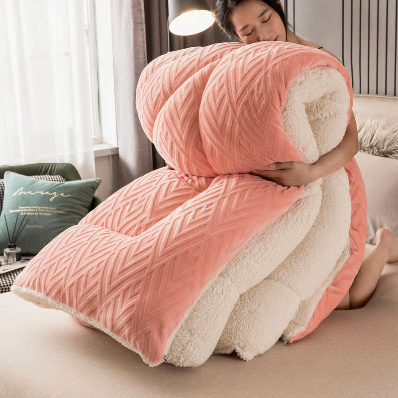 SUENTA Dicke Sherpa Winterdecke Mit Flauschigem Steppkern Extra Warm Rosa & Weiß