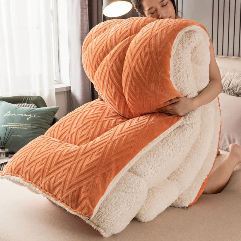SUENTA Dicke Sherpa Winterdecke Mit Flauschigem Steppkern Extra Warm Orange & Weiß