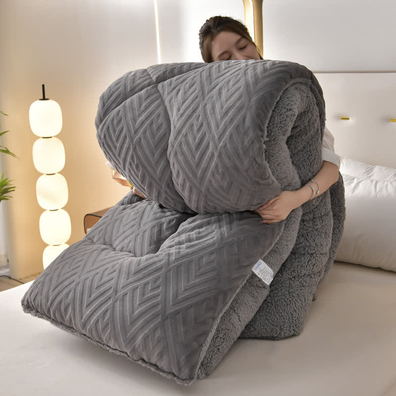 SUENTA Dicke Sherpa Winterdecke Mit Flauschigem Steppkern Extra Warm Dunkelgrau