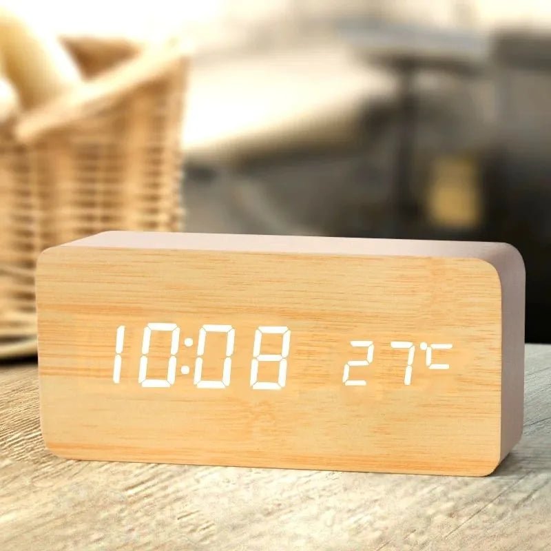 SUENTA Digitaler LED Wecker Aus Naturholz Mit Leuchtendem Display Bambus