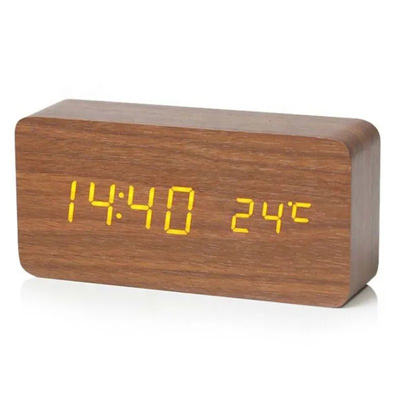 SUENTA Digitaler LED Wecker Aus Naturholz Mit Leuchtendem Display Braun