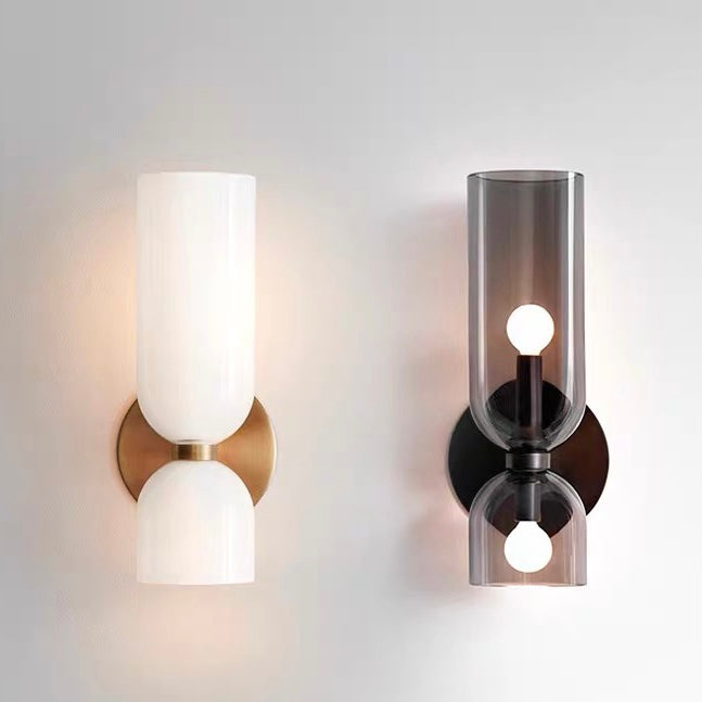 SUENTA Doppelköpfige Glas-Wandlampe mit LED – Modernes Design für Schlafzimmer Weiß D14 x H35 cm
