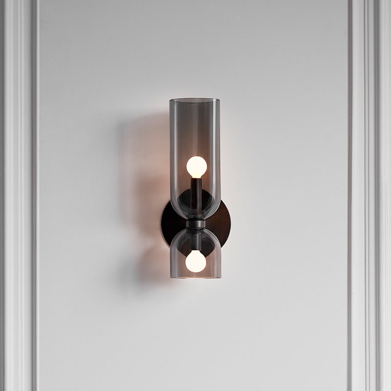 SUENTA Doppelköpfige Glas-Wandlampe mit LED – Modernes Design für Schlafzimmer Grau D14 x H35 cm