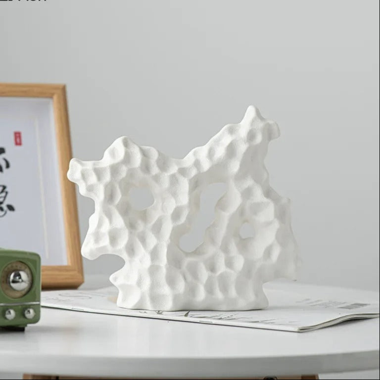 SUENTA Elegante Keramik Korallenstatue – Naturinspirierte Dekoration Weiß