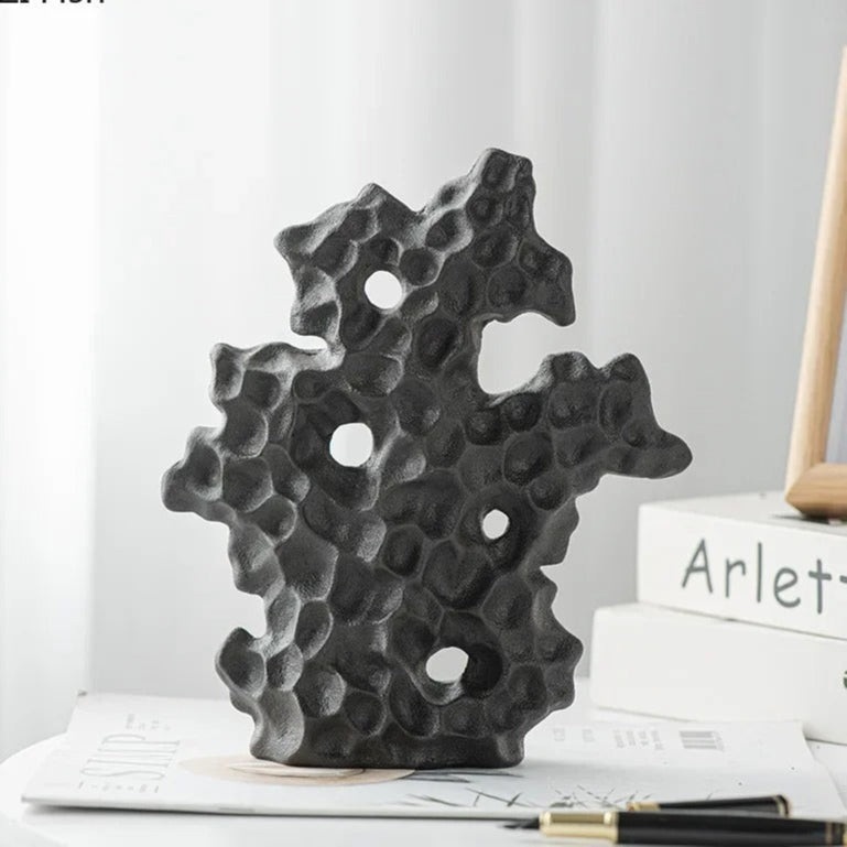 SUENTA Elegante Keramik Korallenstatue – Naturinspirierte Dekoration Schwarz